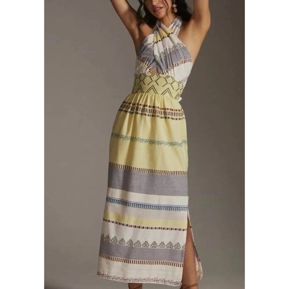 Anthropologie Verb by Pallavi Singhee Dress Halter Wrap Maxi Backless Tribal Med